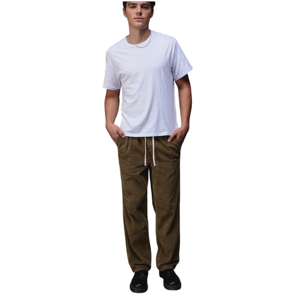RSQ Pants Mens Large Straight Wash Cord Olive Straight Fit NEW